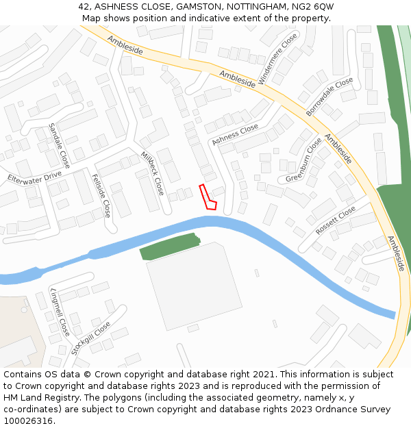 42, ASHNESS CLOSE, GAMSTON, NOTTINGHAM, NG2 6QW: Location map and indicative extent of plot