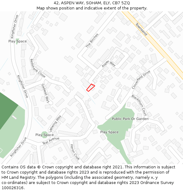 42, ASPEN WAY, SOHAM, ELY, CB7 5ZQ: Location map and indicative extent of plot