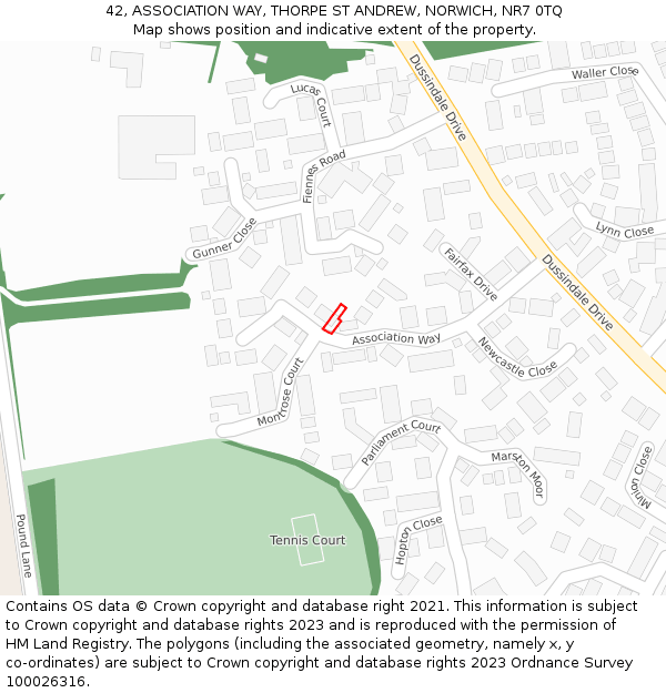 42, ASSOCIATION WAY, THORPE ST ANDREW, NORWICH, NR7 0TQ: Location map and indicative extent of plot