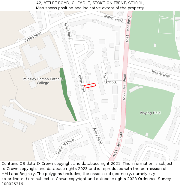 42, ATTLEE ROAD, CHEADLE, STOKE-ON-TRENT, ST10 1LJ: Location map and indicative extent of plot