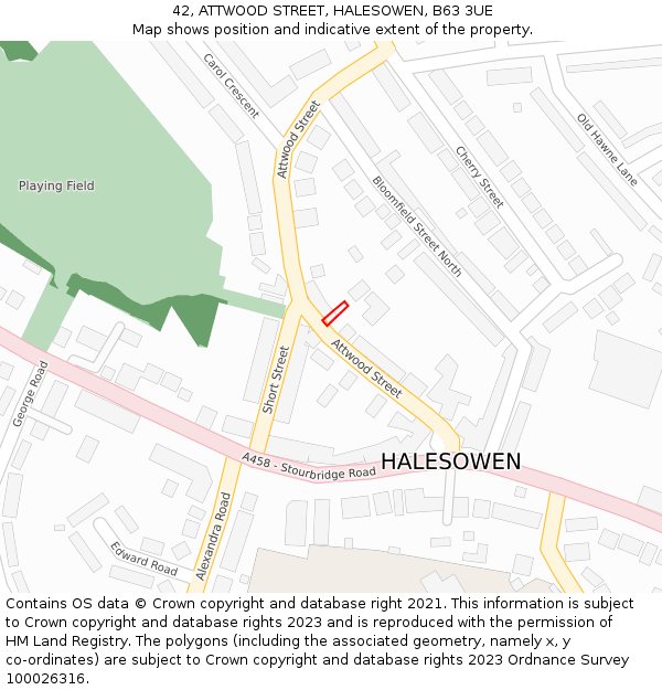 42, ATTWOOD STREET, HALESOWEN, B63 3UE: Location map and indicative extent of plot