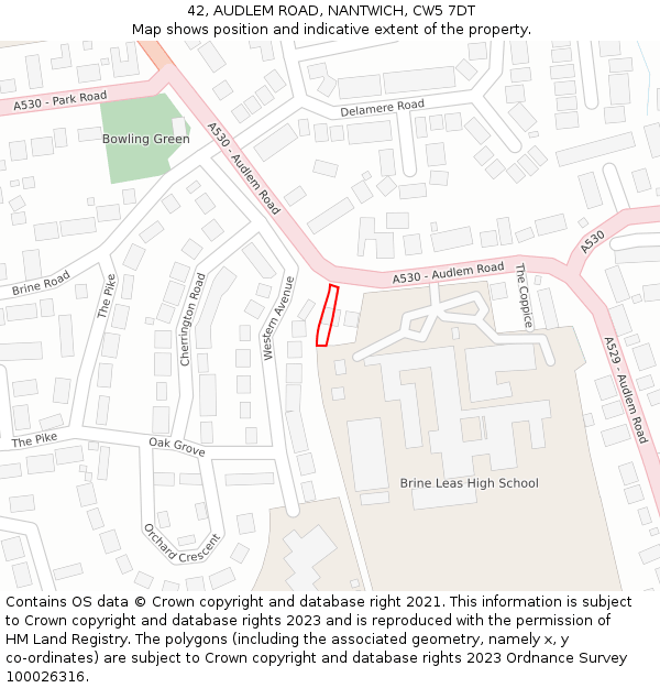 42, AUDLEM ROAD, NANTWICH, CW5 7DT: Location map and indicative extent of plot