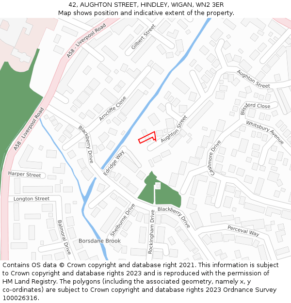 42, AUGHTON STREET, HINDLEY, WIGAN, WN2 3ER: Location map and indicative extent of plot