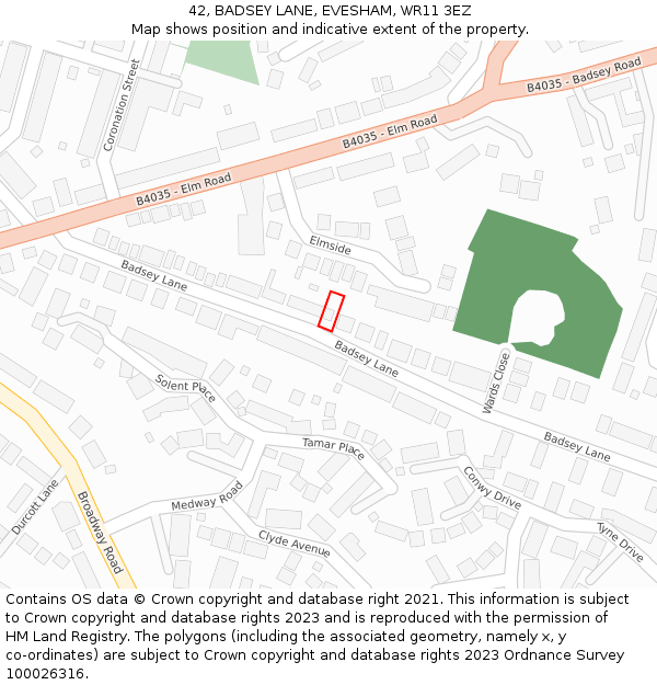 42, BADSEY LANE, EVESHAM, WR11 3EZ: Location map and indicative extent of plot