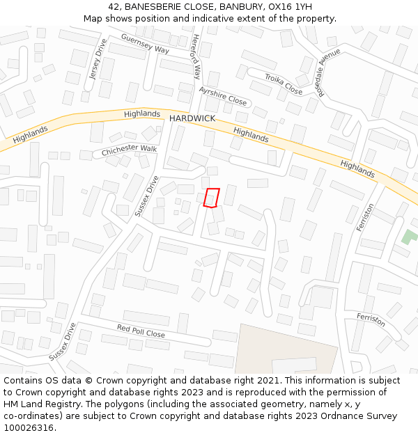 42, BANESBERIE CLOSE, BANBURY, OX16 1YH: Location map and indicative extent of plot