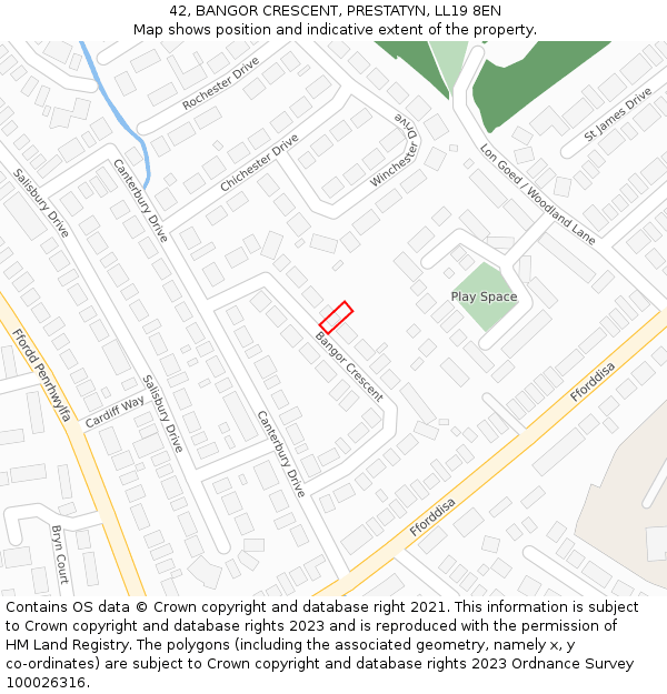 42, BANGOR CRESCENT, PRESTATYN, LL19 8EN: Location map and indicative extent of plot