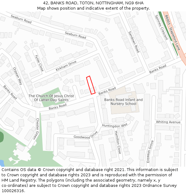 42, BANKS ROAD, TOTON, NOTTINGHAM, NG9 6HA: Location map and indicative extent of plot