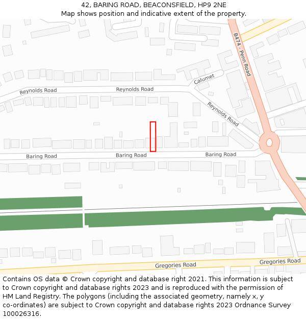 42, BARING ROAD, BEACONSFIELD, HP9 2NE: Location map and indicative extent of plot