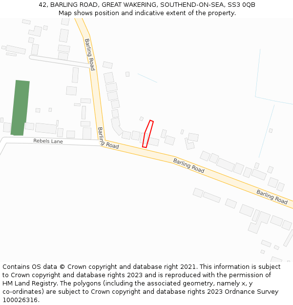 42, BARLING ROAD, GREAT WAKERING, SOUTHEND-ON-SEA, SS3 0QB: Location map and indicative extent of plot