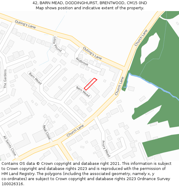 42, BARN MEAD, DODDINGHURST, BRENTWOOD, CM15 0ND: Location map and indicative extent of plot