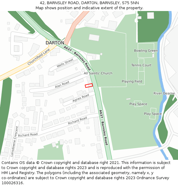 42, BARNSLEY ROAD, DARTON, BARNSLEY, S75 5NN: Location map and indicative extent of plot