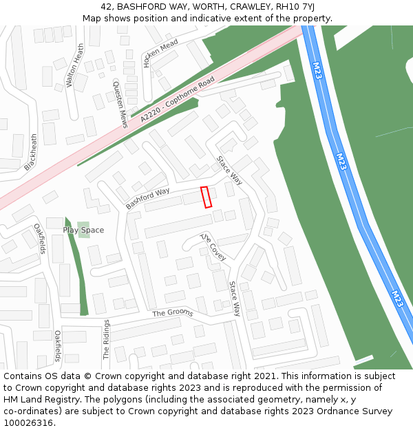 42, BASHFORD WAY, WORTH, CRAWLEY, RH10 7YJ: Location map and indicative extent of plot