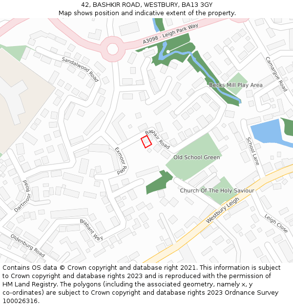 42, BASHKIR ROAD, WESTBURY, BA13 3GY: Location map and indicative extent of plot