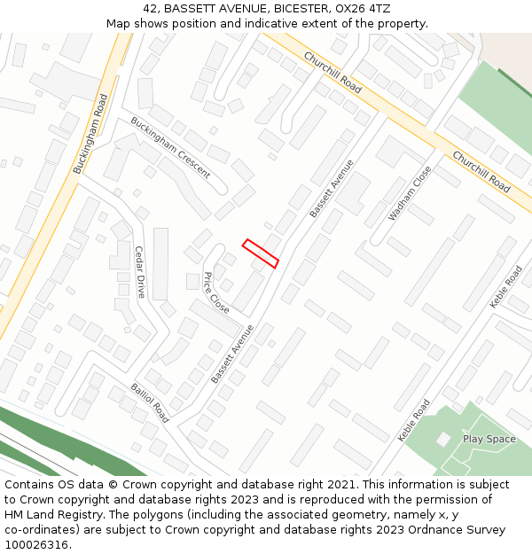 42, BASSETT AVENUE, BICESTER, OX26 4TZ: Location map and indicative extent of plot