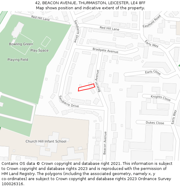 42, BEACON AVENUE, THURMASTON, LEICESTER, LE4 8FF: Location map and indicative extent of plot