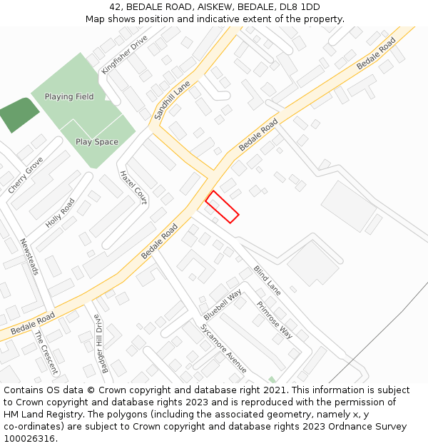 42, BEDALE ROAD, AISKEW, BEDALE, DL8 1DD: Location map and indicative extent of plot