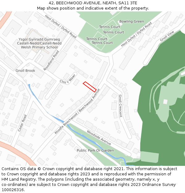 42, BEECHWOOD AVENUE, NEATH, SA11 3TE: Location map and indicative extent of plot