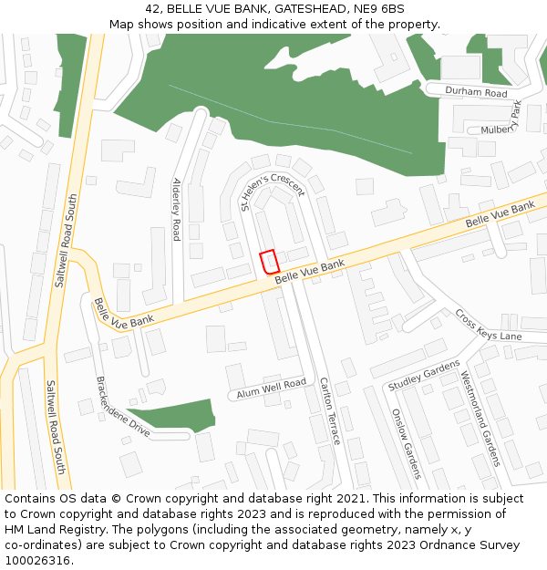 42, BELLE VUE BANK, GATESHEAD, NE9 6BS: Location map and indicative extent of plot