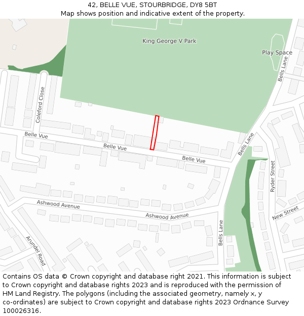 42, BELLE VUE, STOURBRIDGE, DY8 5BT: Location map and indicative extent of plot