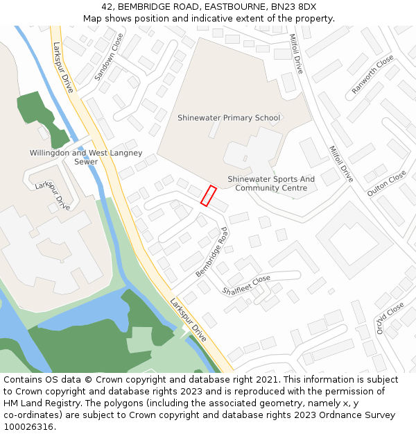 42, BEMBRIDGE ROAD, EASTBOURNE, BN23 8DX: Location map and indicative extent of plot