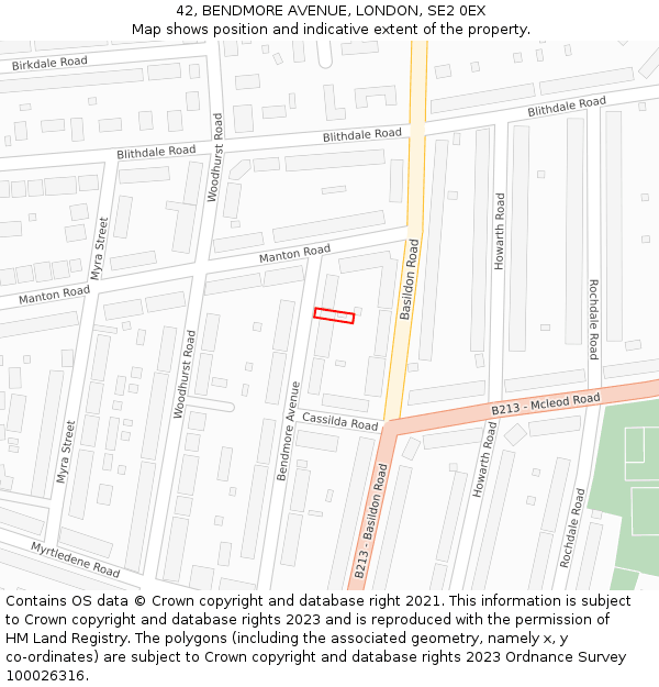 42, BENDMORE AVENUE, LONDON, SE2 0EX: Location map and indicative extent of plot