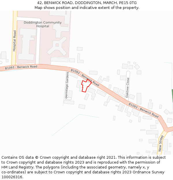 42, BENWICK ROAD, DODDINGTON, MARCH, PE15 0TG: Location map and indicative extent of plot