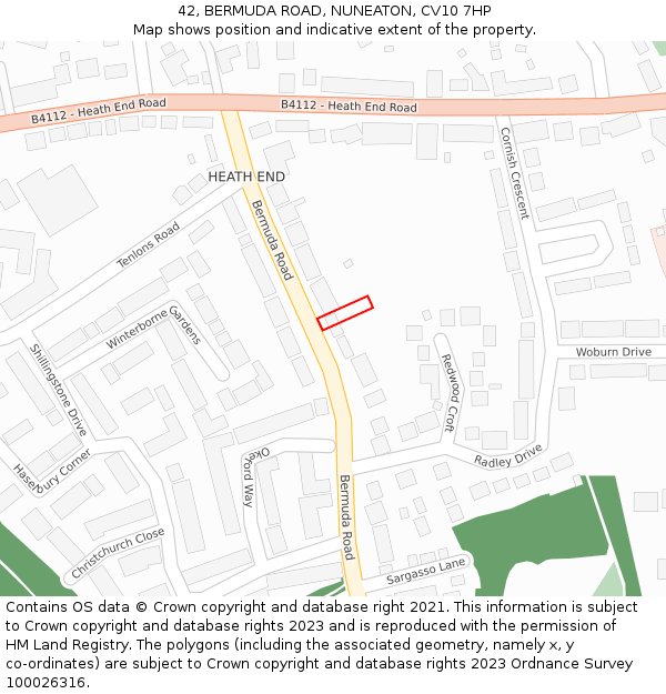 42, BERMUDA ROAD, NUNEATON, CV10 7HP: Location map and indicative extent of plot