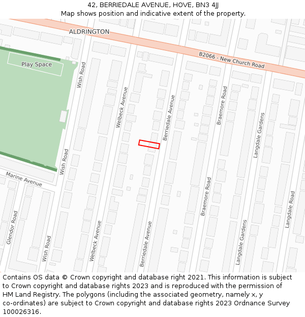 42, BERRIEDALE AVENUE, HOVE, BN3 4JJ: Location map and indicative extent of plot