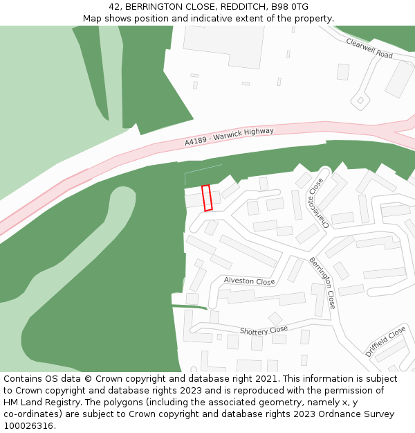 42, BERRINGTON CLOSE, REDDITCH, B98 0TG: Location map and indicative extent of plot