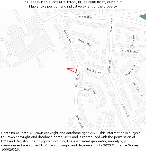 42, BERRY DRIVE, GREAT SUTTON, ELLESMERE PORT, CH66 4LT: Location map and indicative extent of plot