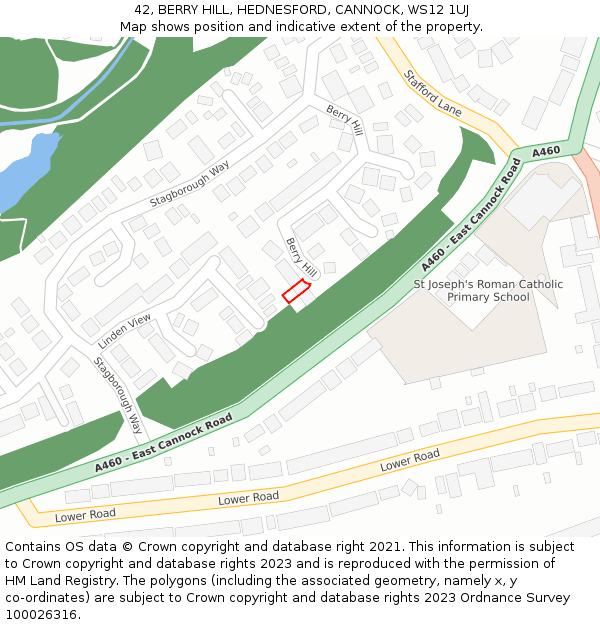 42, BERRY HILL, HEDNESFORD, CANNOCK, WS12 1UJ: Location map and indicative extent of plot