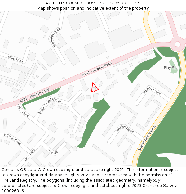 42, BETTY COCKER GROVE, SUDBURY, CO10 2PL: Location map and indicative extent of plot