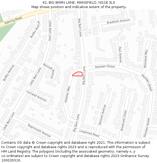 42, BIG BARN LANE, MANSFIELD, NG18 3LS: Location map and indicative extent of plot