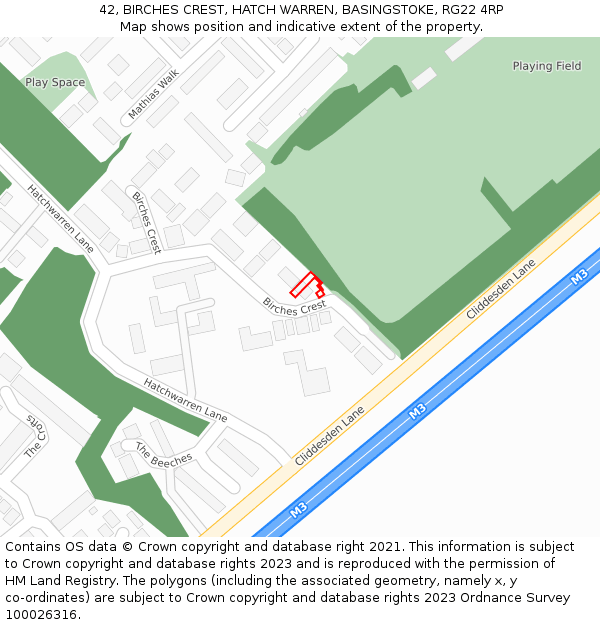 42, BIRCHES CREST, HATCH WARREN, BASINGSTOKE, RG22 4RP: Location map and indicative extent of plot