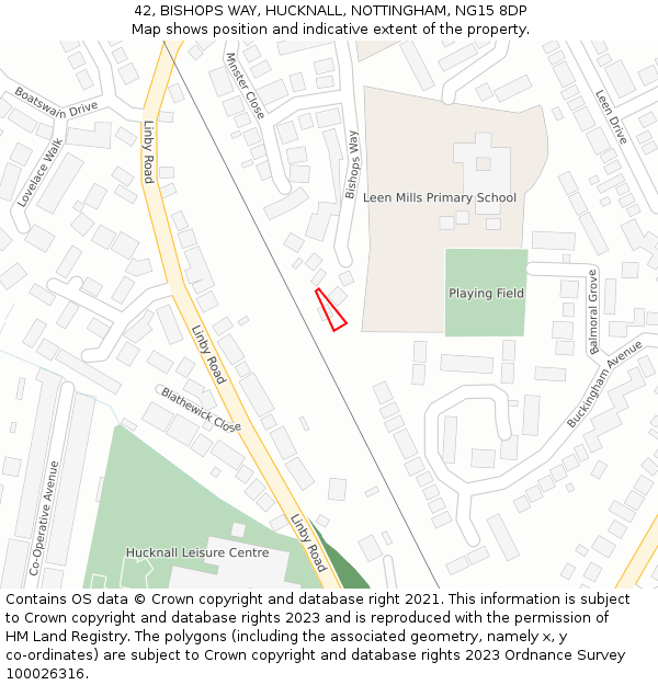 42, BISHOPS WAY, HUCKNALL, NOTTINGHAM, NG15 8DP: Location map and indicative extent of plot