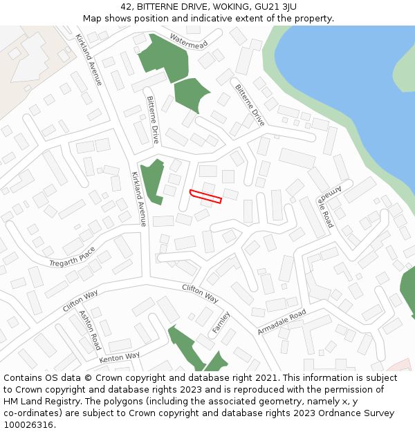 42, BITTERNE DRIVE, WOKING, GU21 3JU: Location map and indicative extent of plot