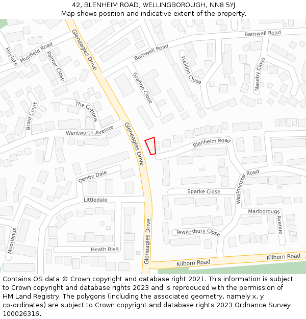 42, BLENHEIM ROAD, WELLINGBOROUGH, NN8 5YJ: Location map and indicative extent of plot