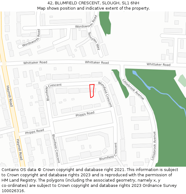 42, BLUMFIELD CRESCENT, SLOUGH, SL1 6NH: Location map and indicative extent of plot