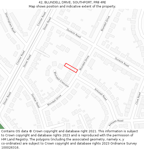 42, BLUNDELL DRIVE, SOUTHPORT, PR8 4RE: Location map and indicative extent of plot