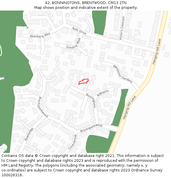 42, BONNINGTONS, BRENTWOOD, CM13 2TN: Location map and indicative extent of plot