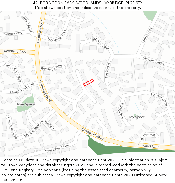 42, BORINGDON PARK, WOODLANDS, IVYBRIDGE, PL21 9TY: Location map and indicative extent of plot