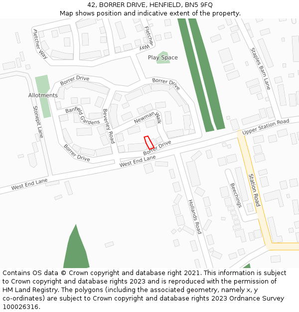 42, BORRER DRIVE, HENFIELD, BN5 9FQ: Location map and indicative extent of plot
