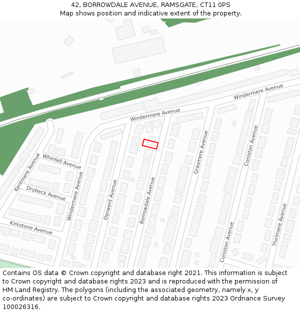 42, BORROWDALE AVENUE, RAMSGATE, CT11 0PS: Location map and indicative extent of plot