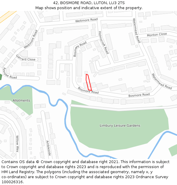 42, BOSMORE ROAD, LUTON, LU3 2TS: Location map and indicative extent of plot