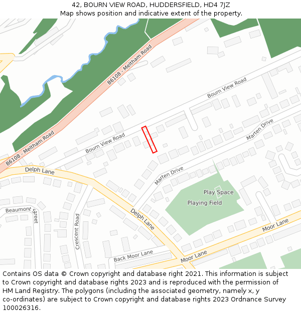 42, BOURN VIEW ROAD, HUDDERSFIELD, HD4 7JZ: Location map and indicative extent of plot