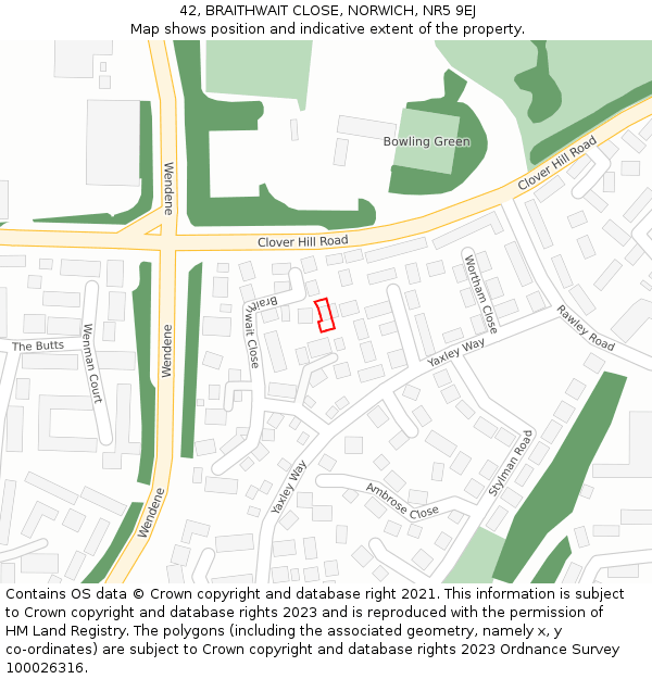 42, BRAITHWAIT CLOSE, NORWICH, NR5 9EJ: Location map and indicative extent of plot