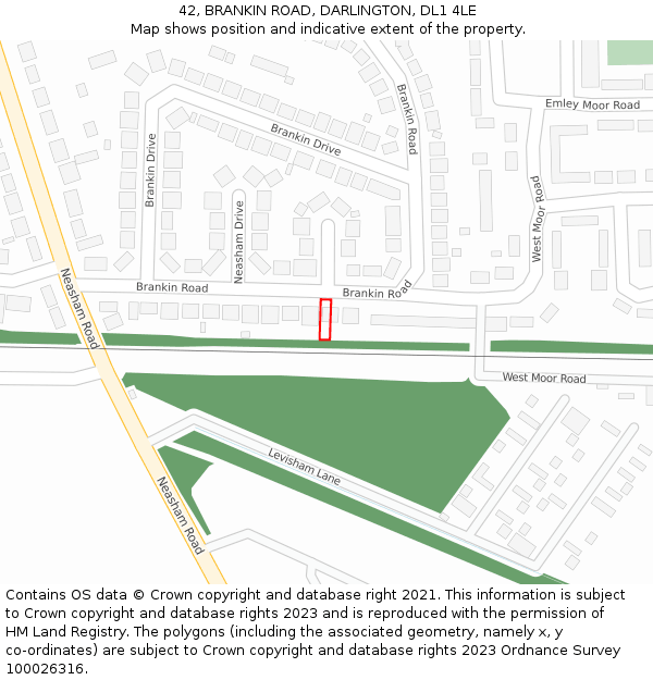 42, BRANKIN ROAD, DARLINGTON, DL1 4LE: Location map and indicative extent of plot