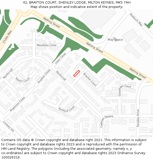 42, BRAYTON COURT, SHENLEY LODGE, MILTON KEYNES, MK5 7AH: Location map and indicative extent of plot