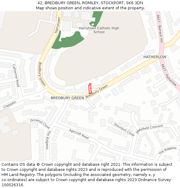 42, BREDBURY GREEN, ROMILEY, STOCKPORT, SK6 3DN: Location map and indicative extent of plot