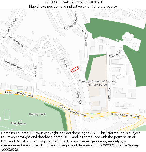 42, BRIAR ROAD, PLYMOUTH, PL3 5JH: Location map and indicative extent of plot